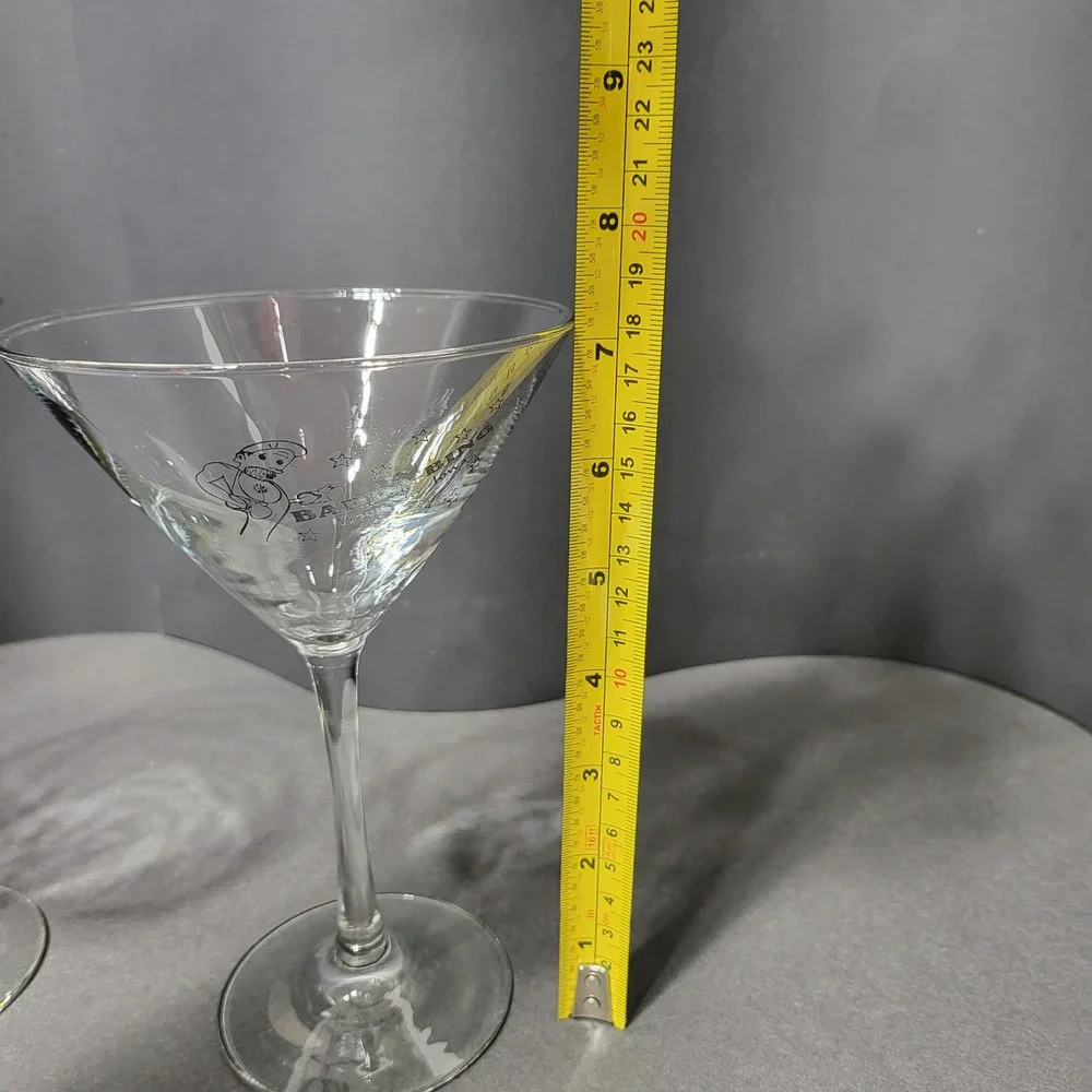 Set of 2 Badda-Bing Sioux City Iowa Martini Glasses Clear Novelty Barware 7.25in